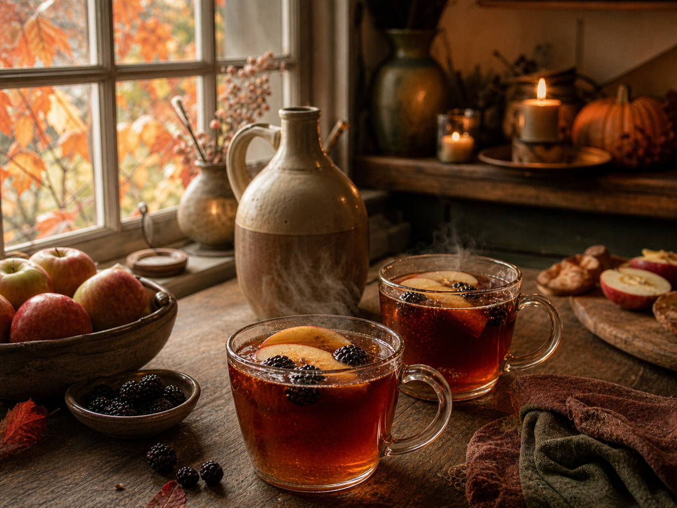 Warm apple and blackberry cider.