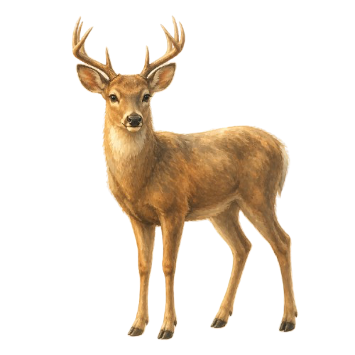A deer standing amongst woodland plants