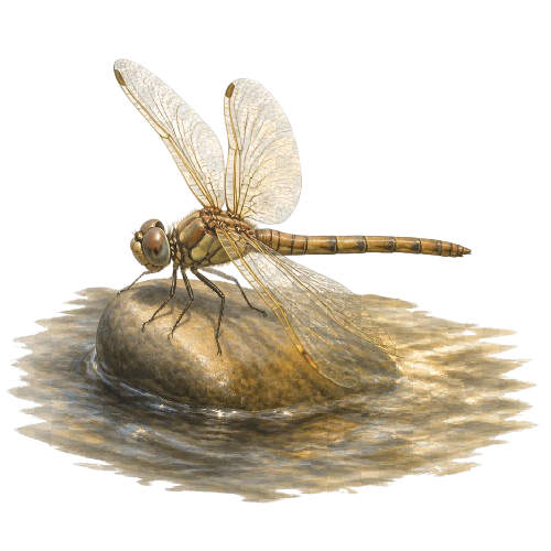 A dragonfly resting near water