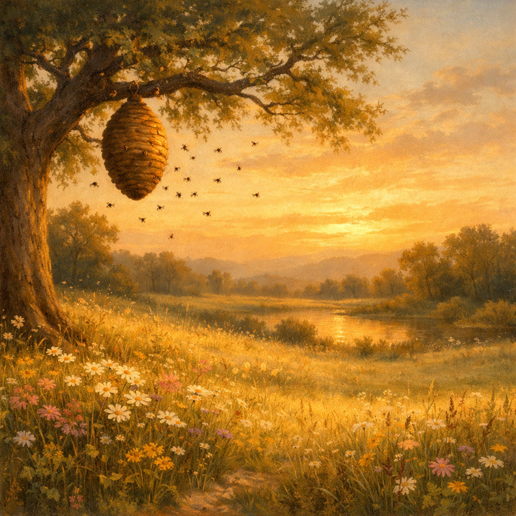 Wild hive in the meadow