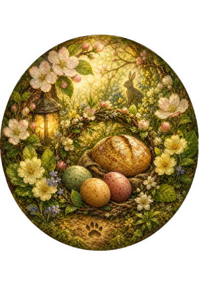 Spring flowers, eggs and awakening earth for Ostara