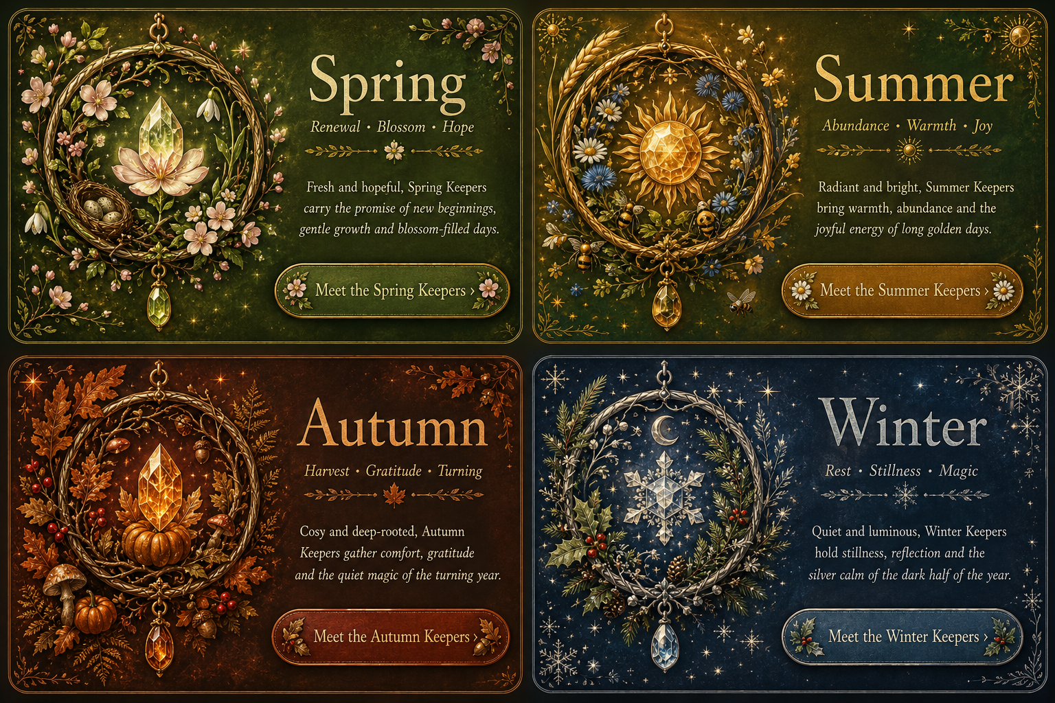 The four Seasonal Keeper collections: Spring, Summer, Autumn and Winter