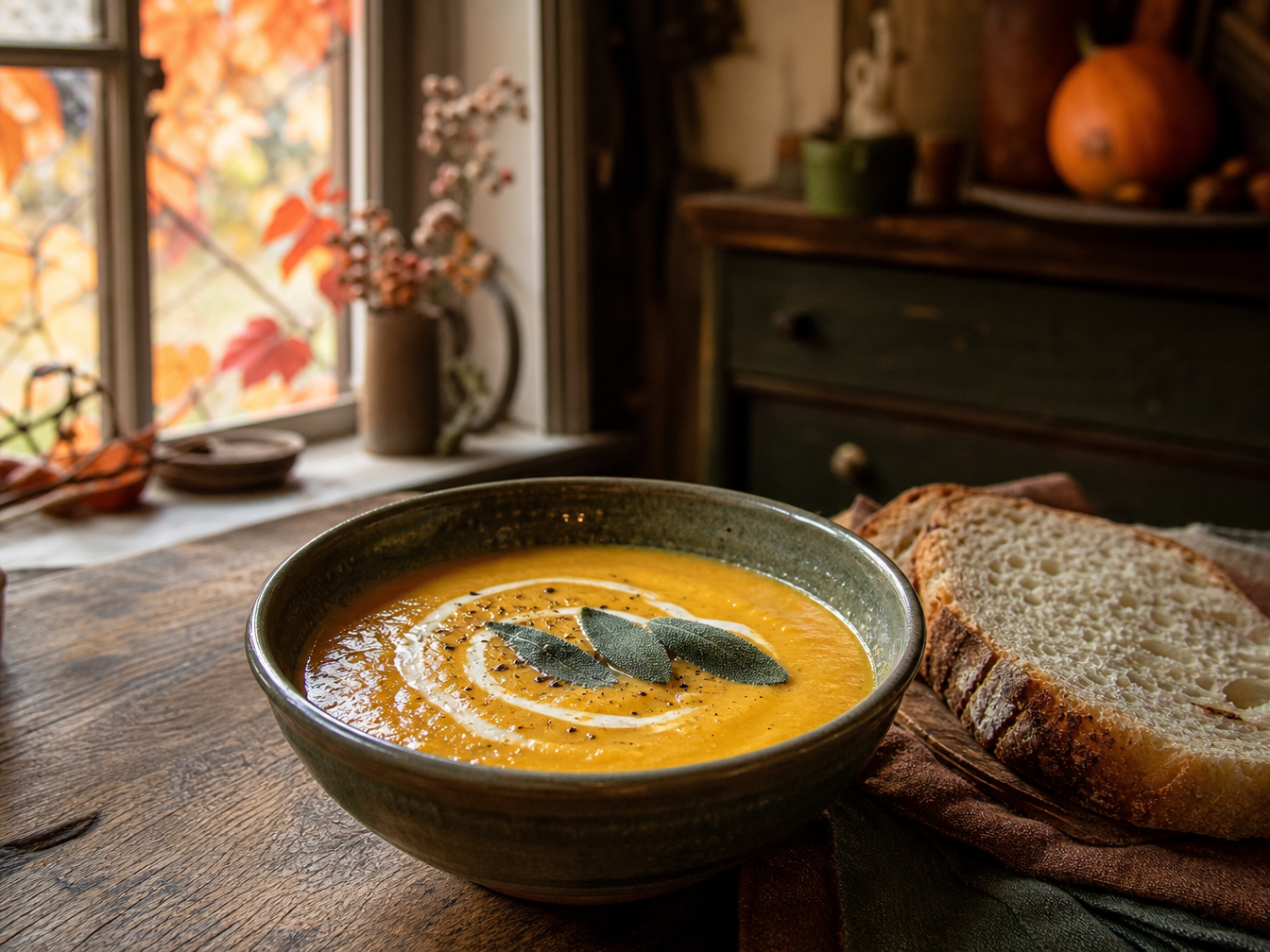 Creamy squash and sage soup.